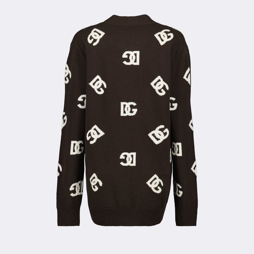 Maille Cardigan DG en laine Dolce & Gabbana Marron Femme