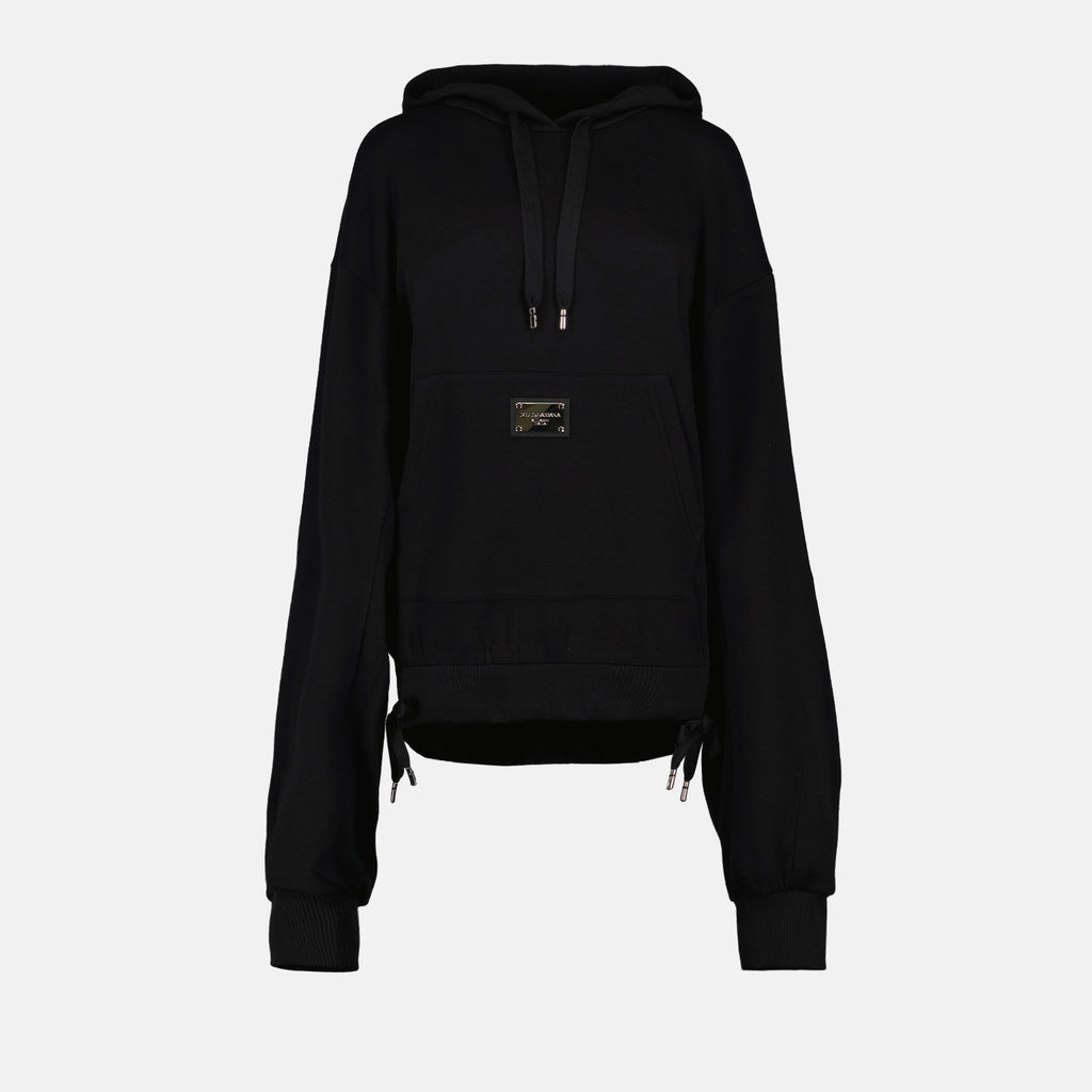 Felpe Sweat à capuche à logo plaque Dolce & Gabbana Nero Femme