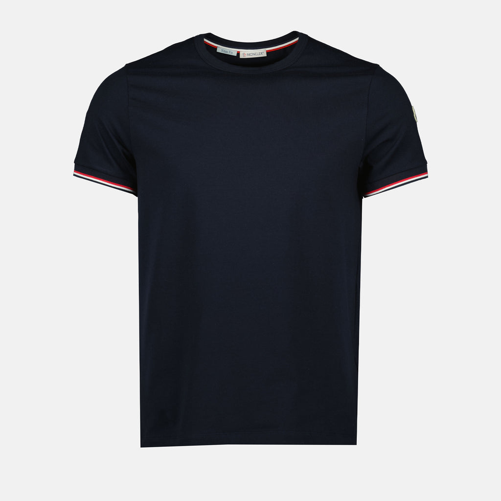 T-shirts T-shirt à logo et liseré Moncler Bleu Homme