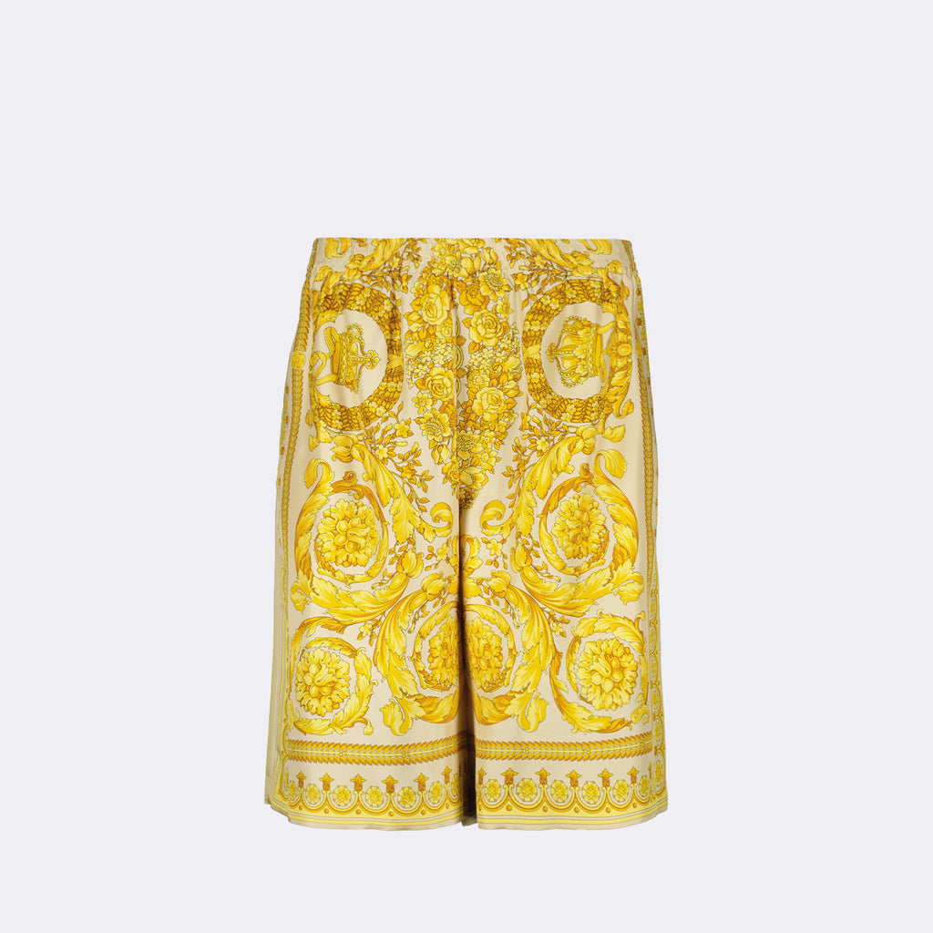 쇼츠 바로코 실크 반바지 Versace 노란색 Homme