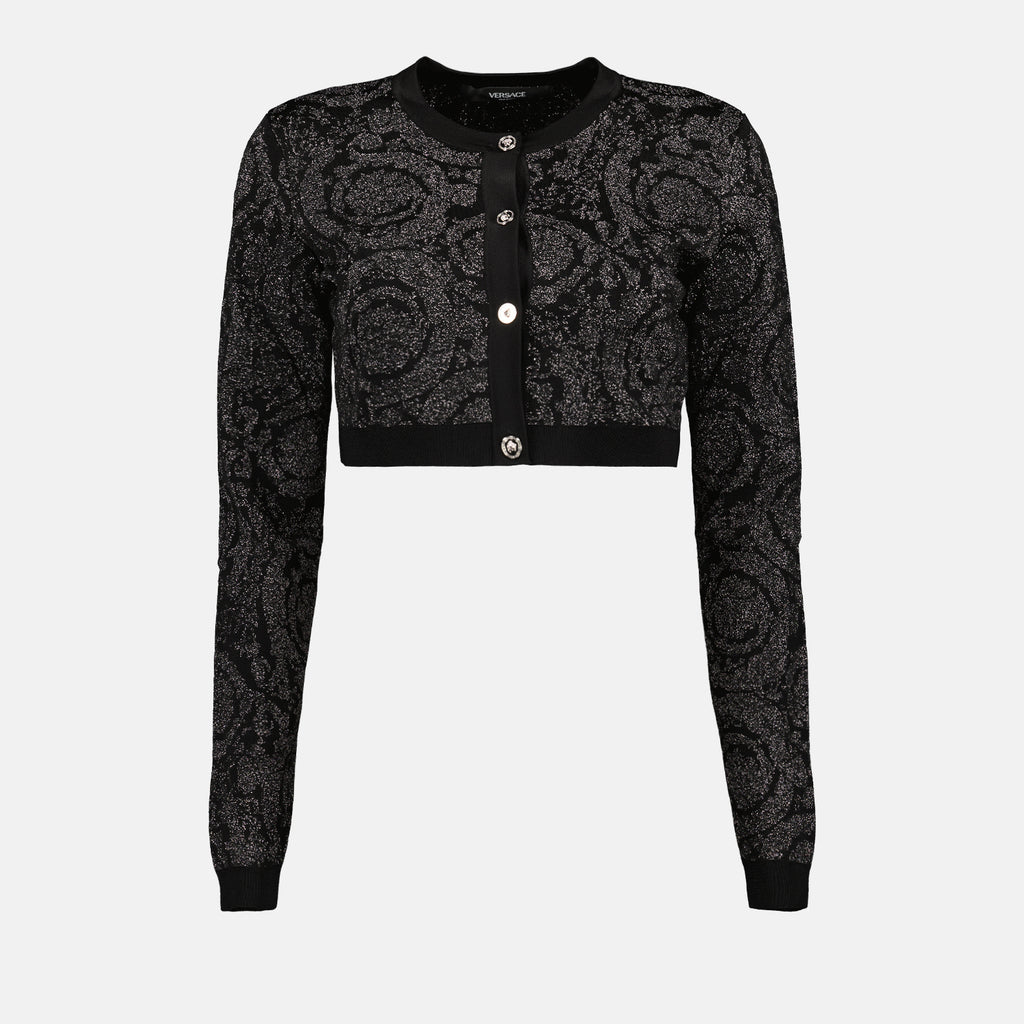 Maille Cardigan Barocco en lurex Versace Noir Femme