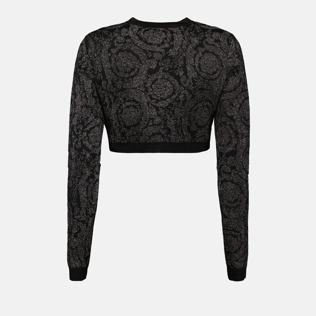 Maille Cardigan Barocco en lurex Versace Noir Femme