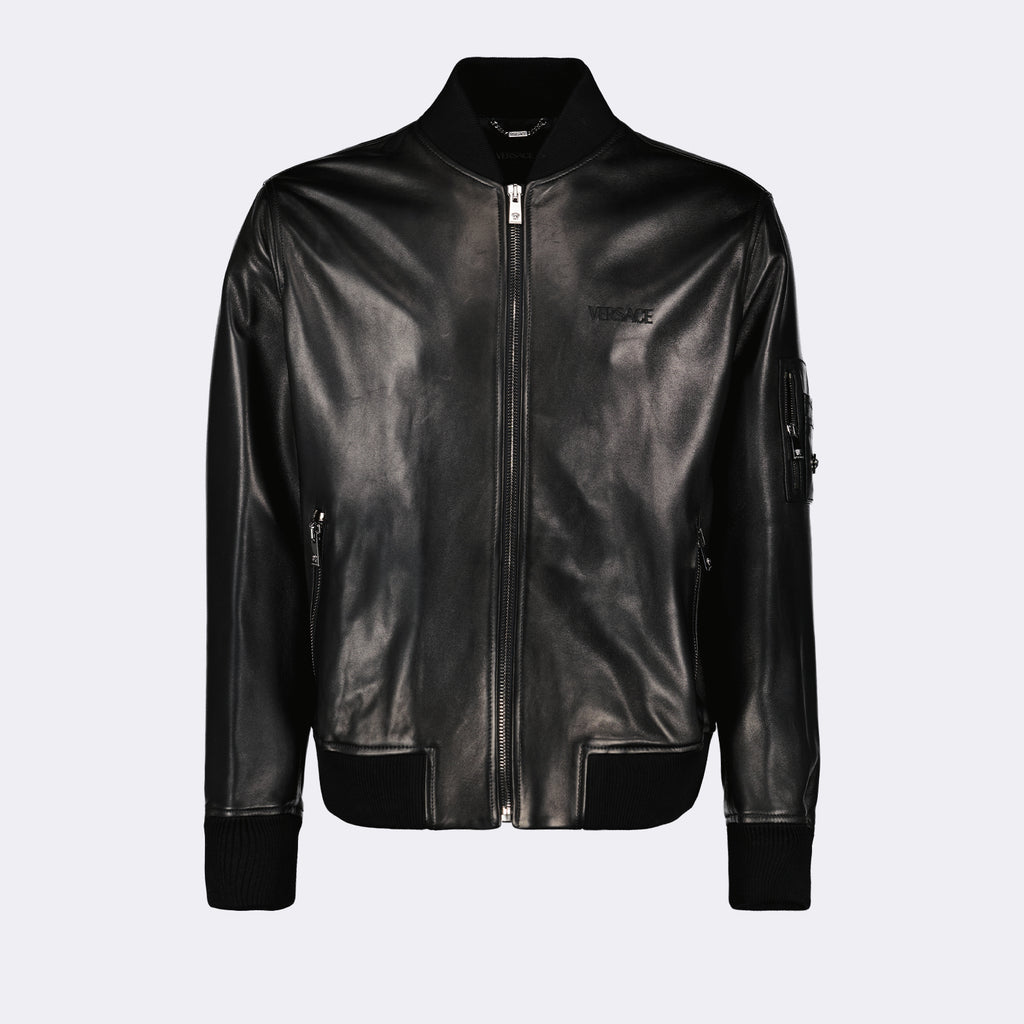 Casacos Blouson bomber en cuir Versace Preto Homme