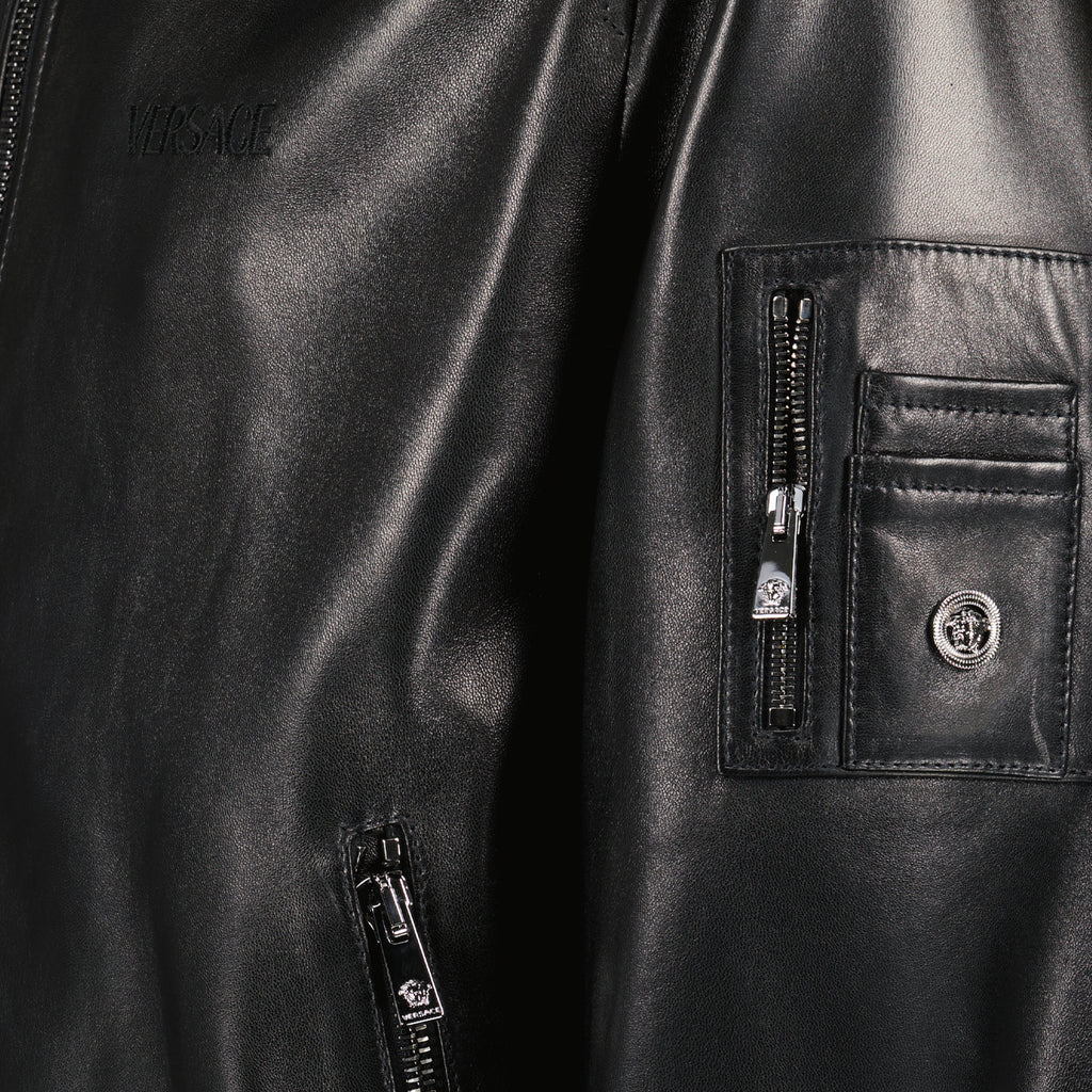 Casacos Blouson bomber en cuir Versace Preto Homme