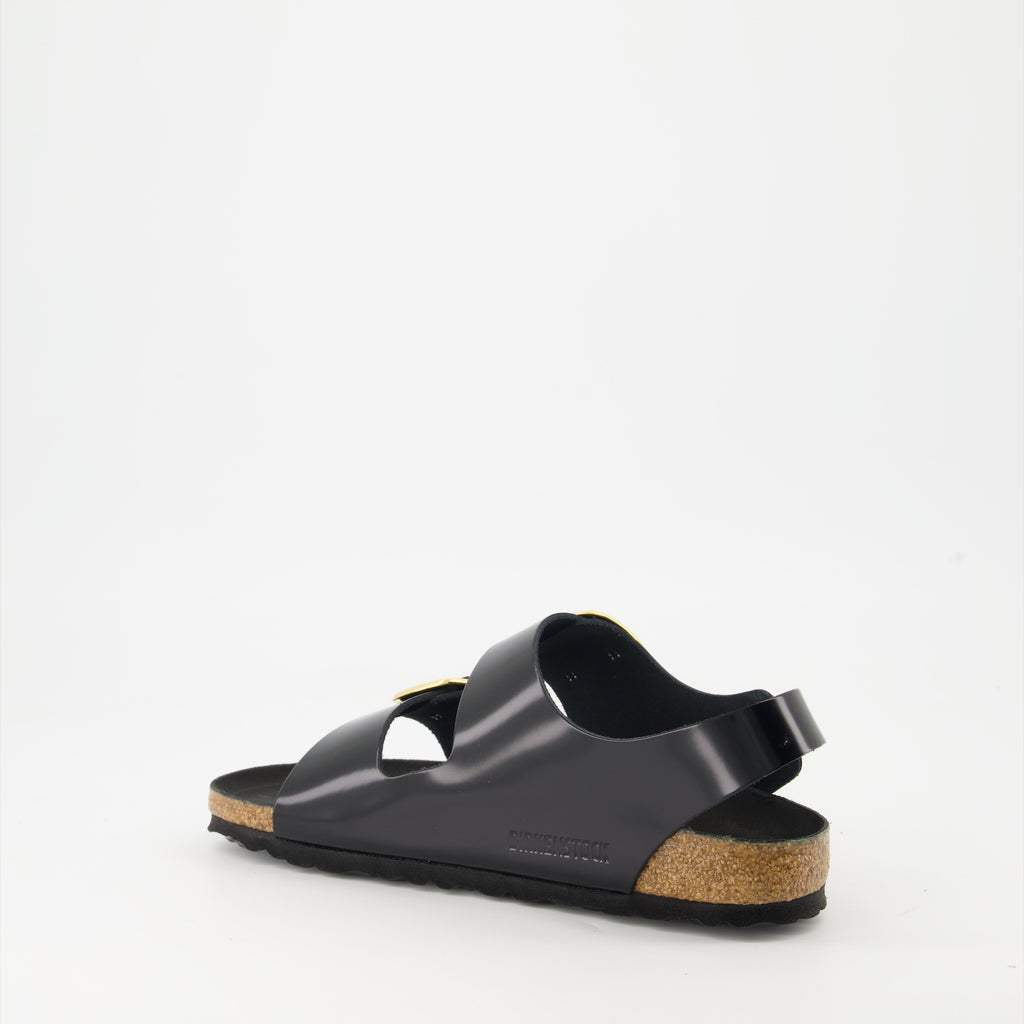 オープントゥシューズ ミラノ ビッグバックル サンダル Birkenstock 黒 Femme