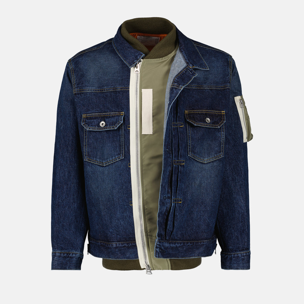 Vestes Veste hybride en denim et nylon Sacai Bleu Homme