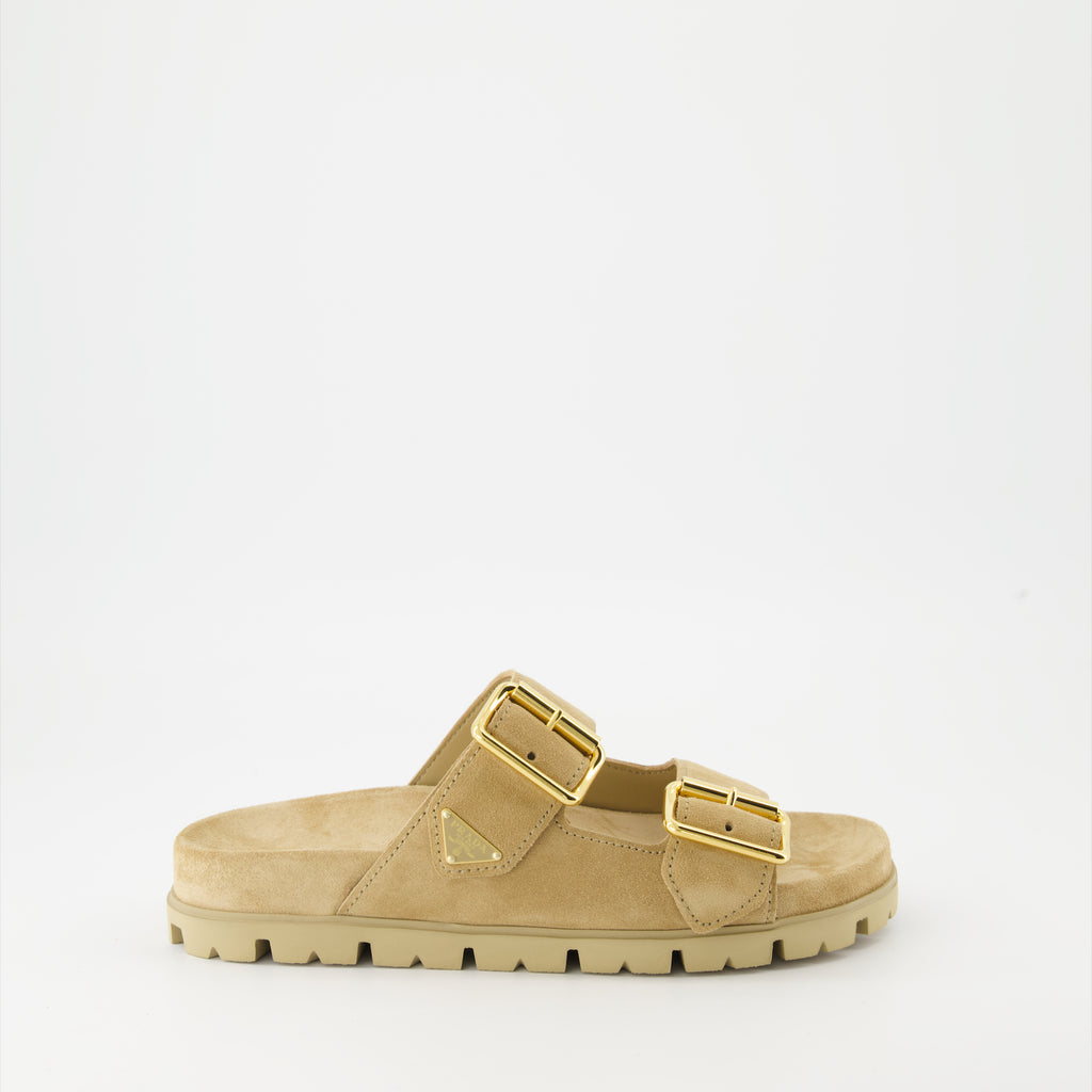 Sapatos abertos Claquettes en veau velours Prada Bege Femme