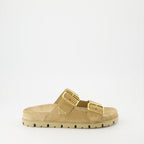 Sapatos abertos Claquettes en veau velours Prada Bege Femme