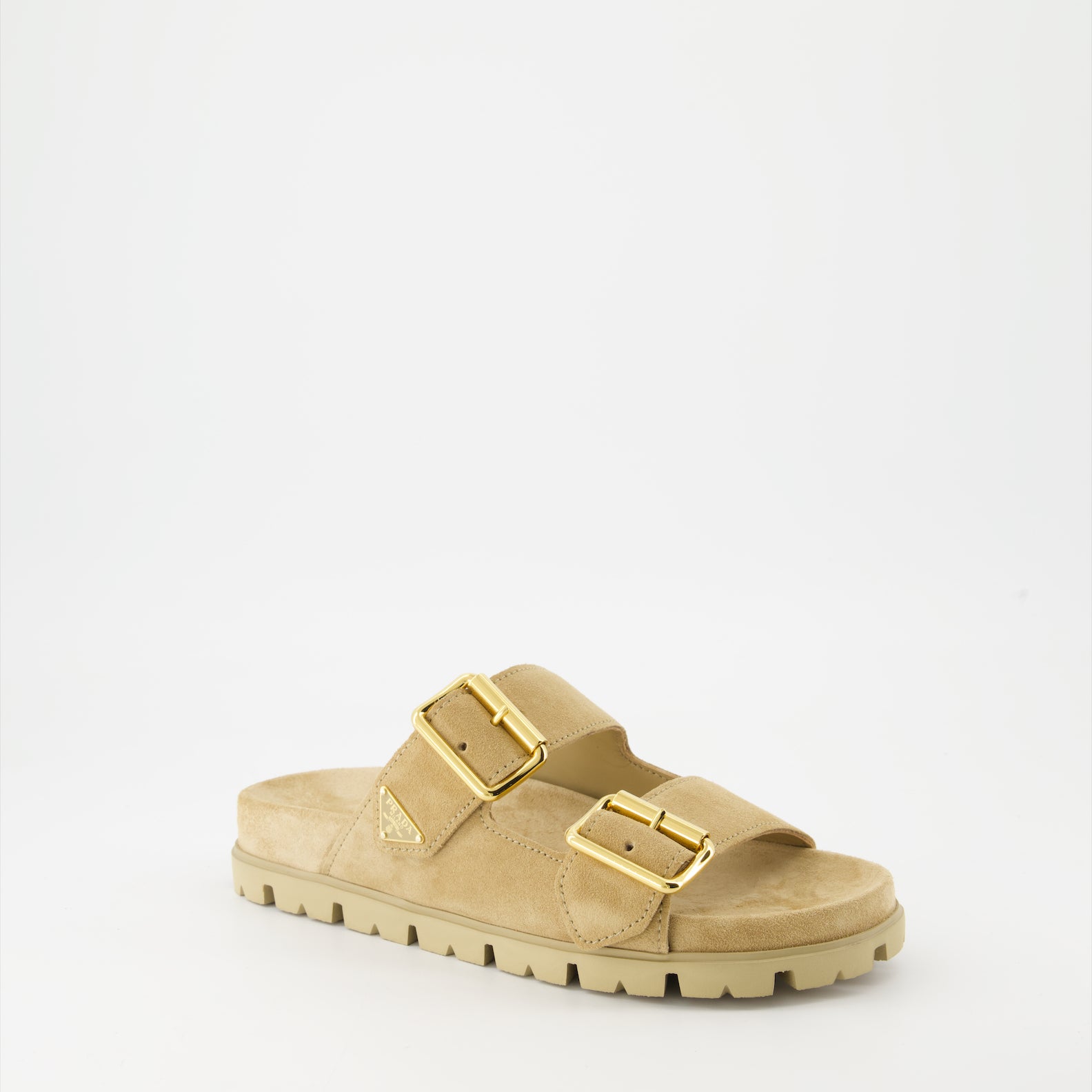 Sapatos abertos Claquettes en veau velours Prada Bege Femme