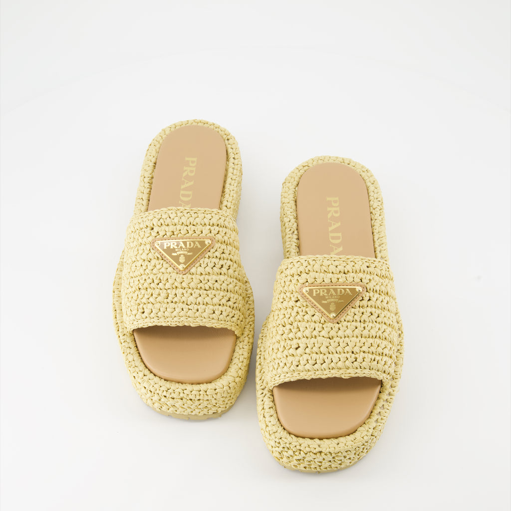 Sapatos abertos Mules en raphia Prada Bege Femme