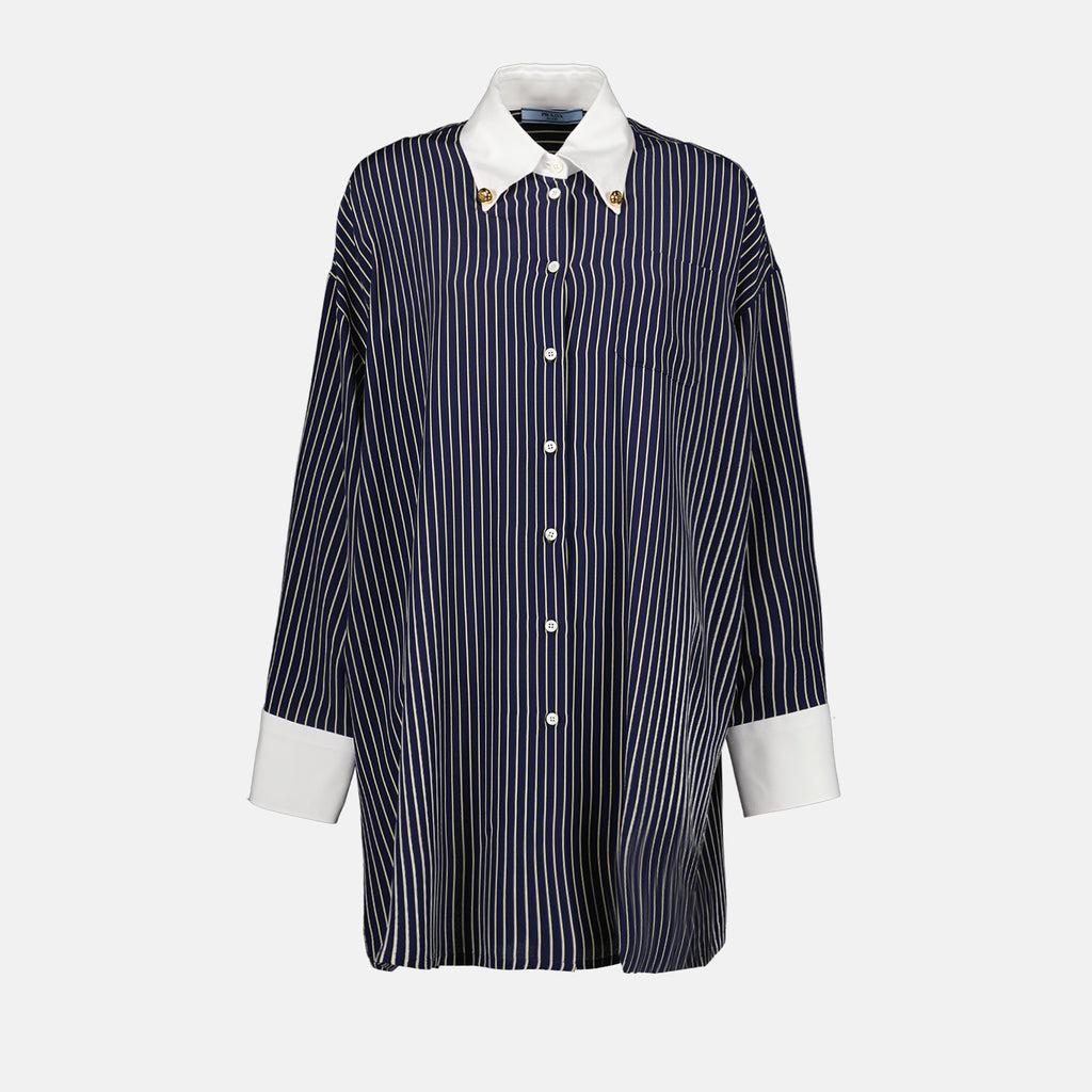 Chemises Chemise rayée oversize Prada Bleu foncé Femme
