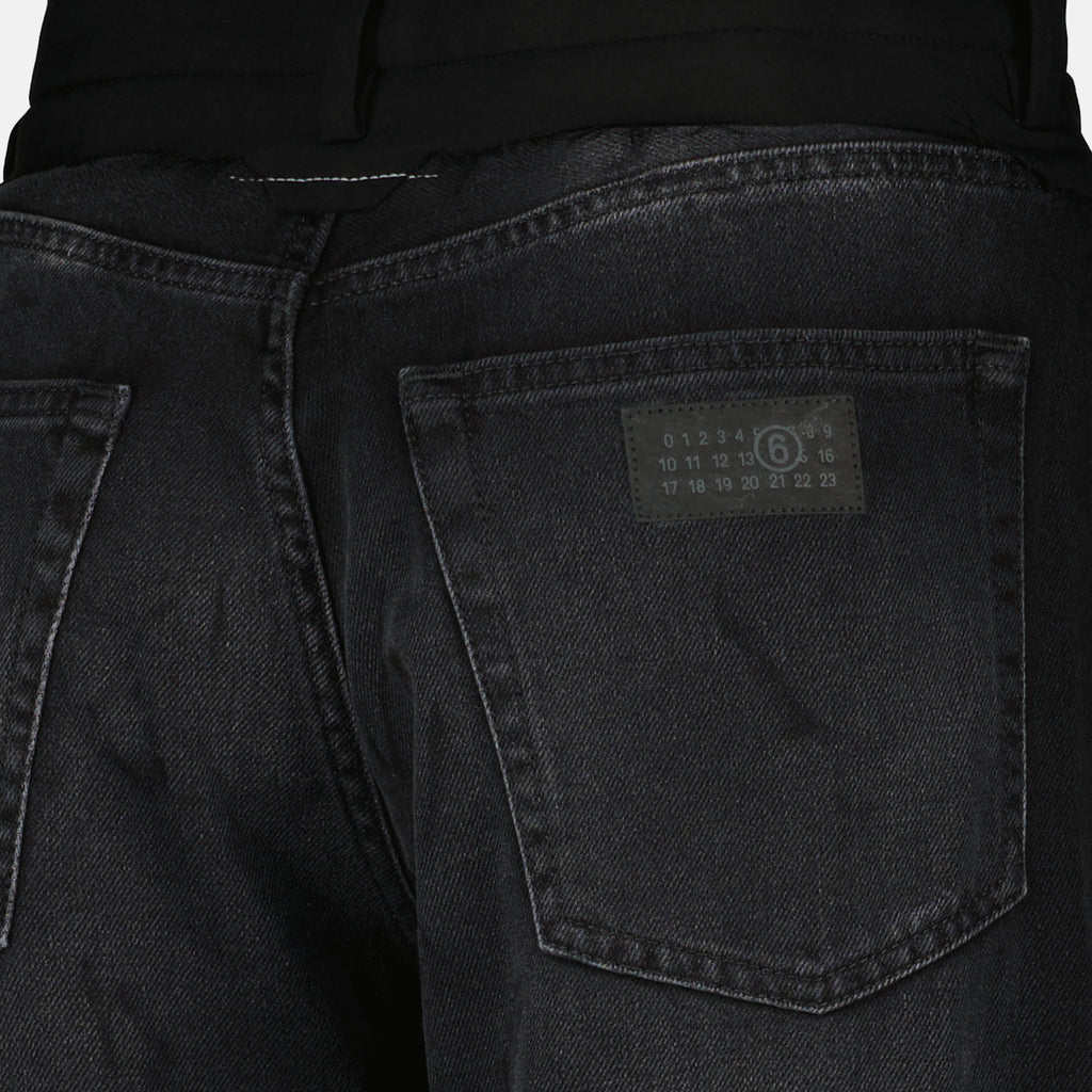 Pantalons Jean droit en denim noir Mm6 Noir Femme