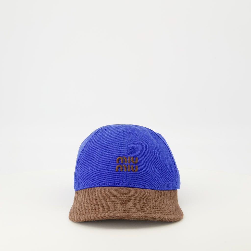 Imagen del artículo Gorro efecto denim azul y marrón de la marca Miu Miu para mujer - Temporada Primavera-Verano 2026 - Vista Frontal