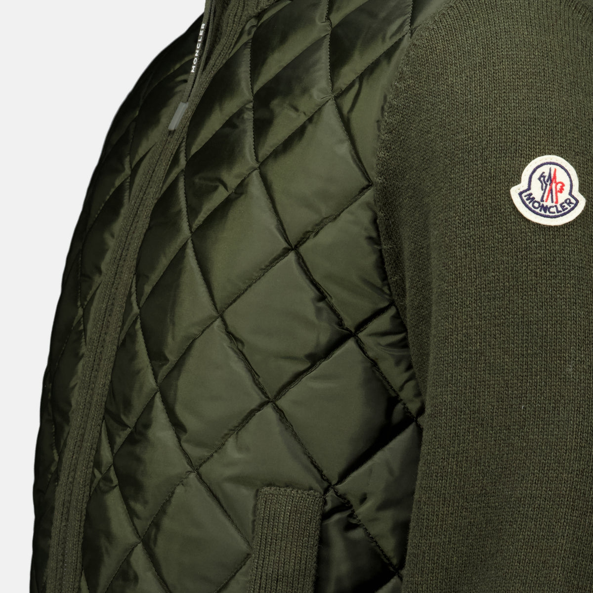 Vestes Cardigan bi-matière kaki Moncler Vert Homme