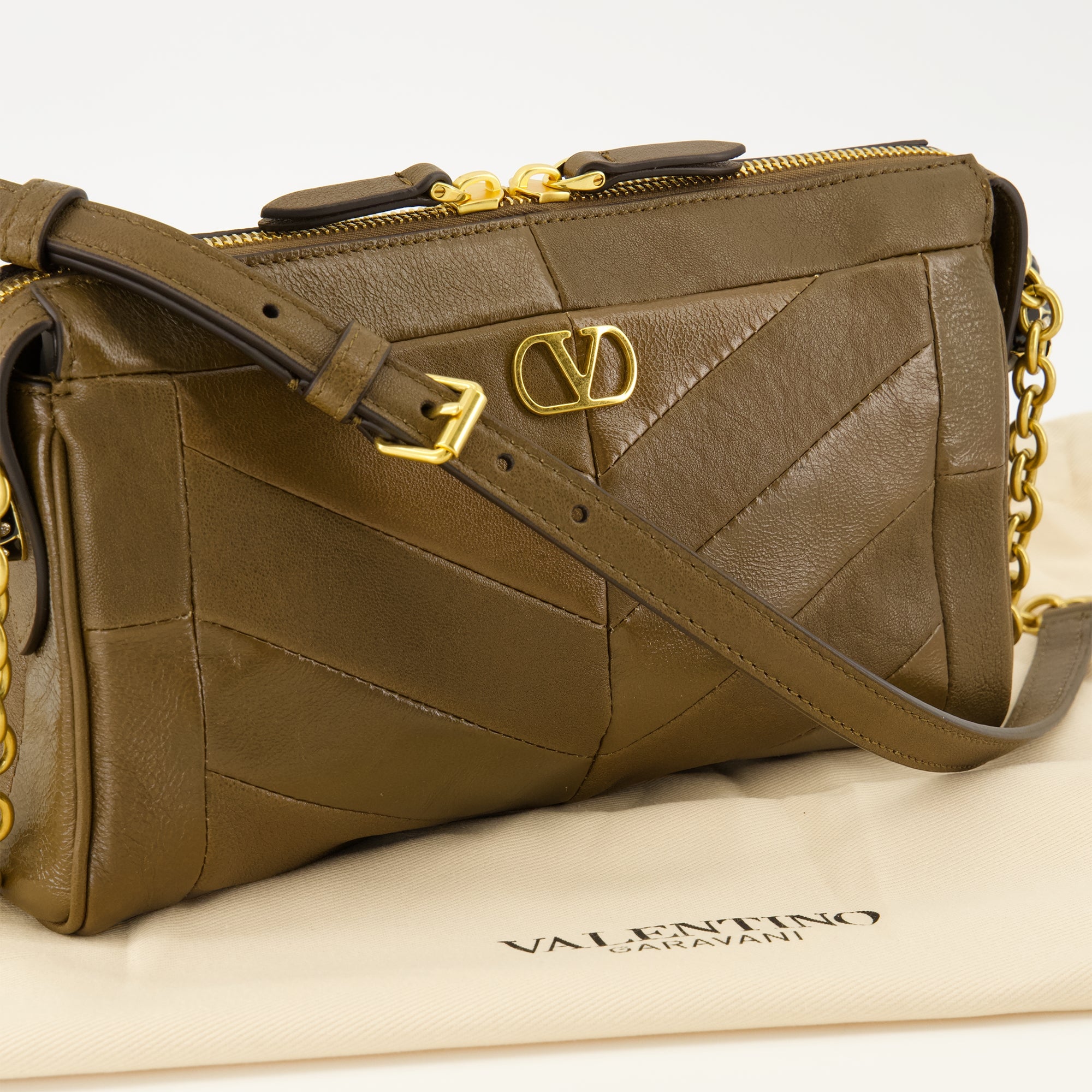 Sacs bandoulière Panthea Small Brown Leather Bag Valentino Garavani Kaki Femme