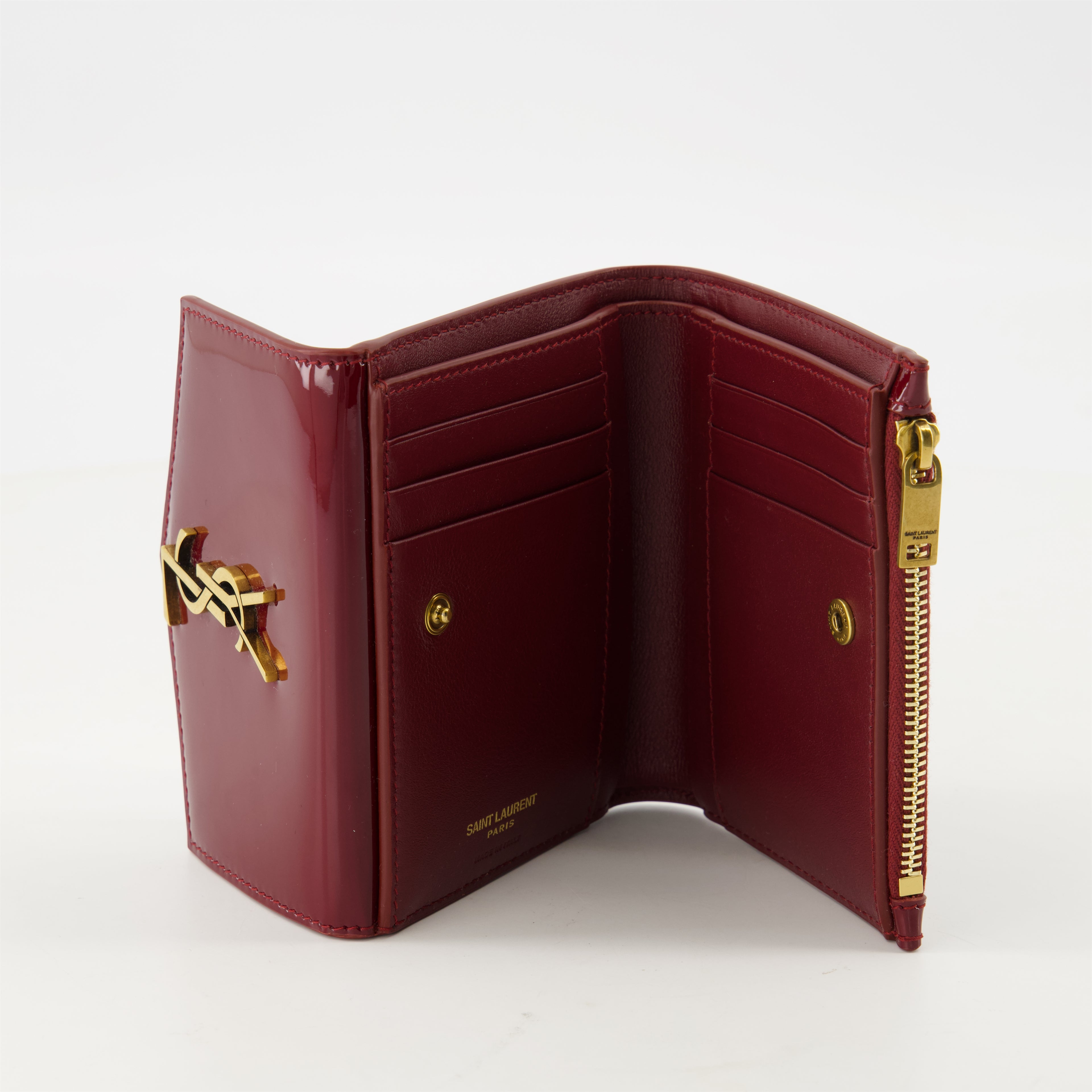 Small leather goods Portefeuille Uptown en cuir verni Saint Laurent Bordeaux Femme