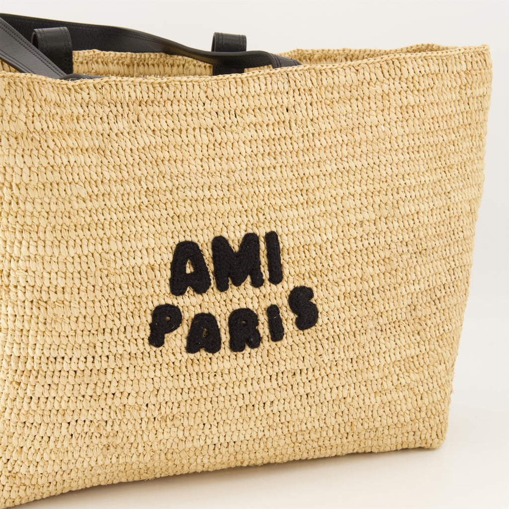 トートバッグ ラフィアトートバッグ Ami PARIS ベージュ ユニセックス