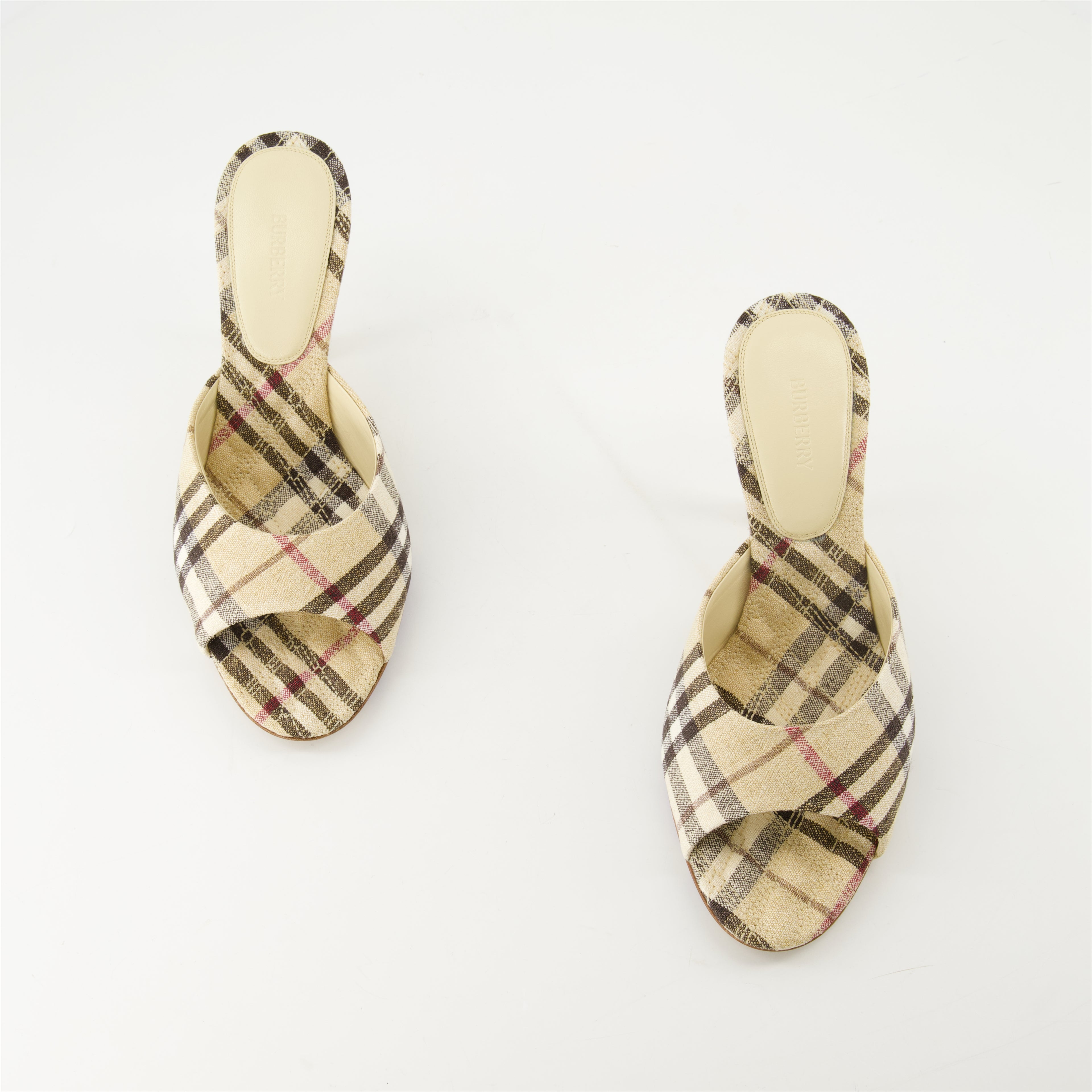Chaussures ouvertes Mules à carreaux Burberry Beige Femme