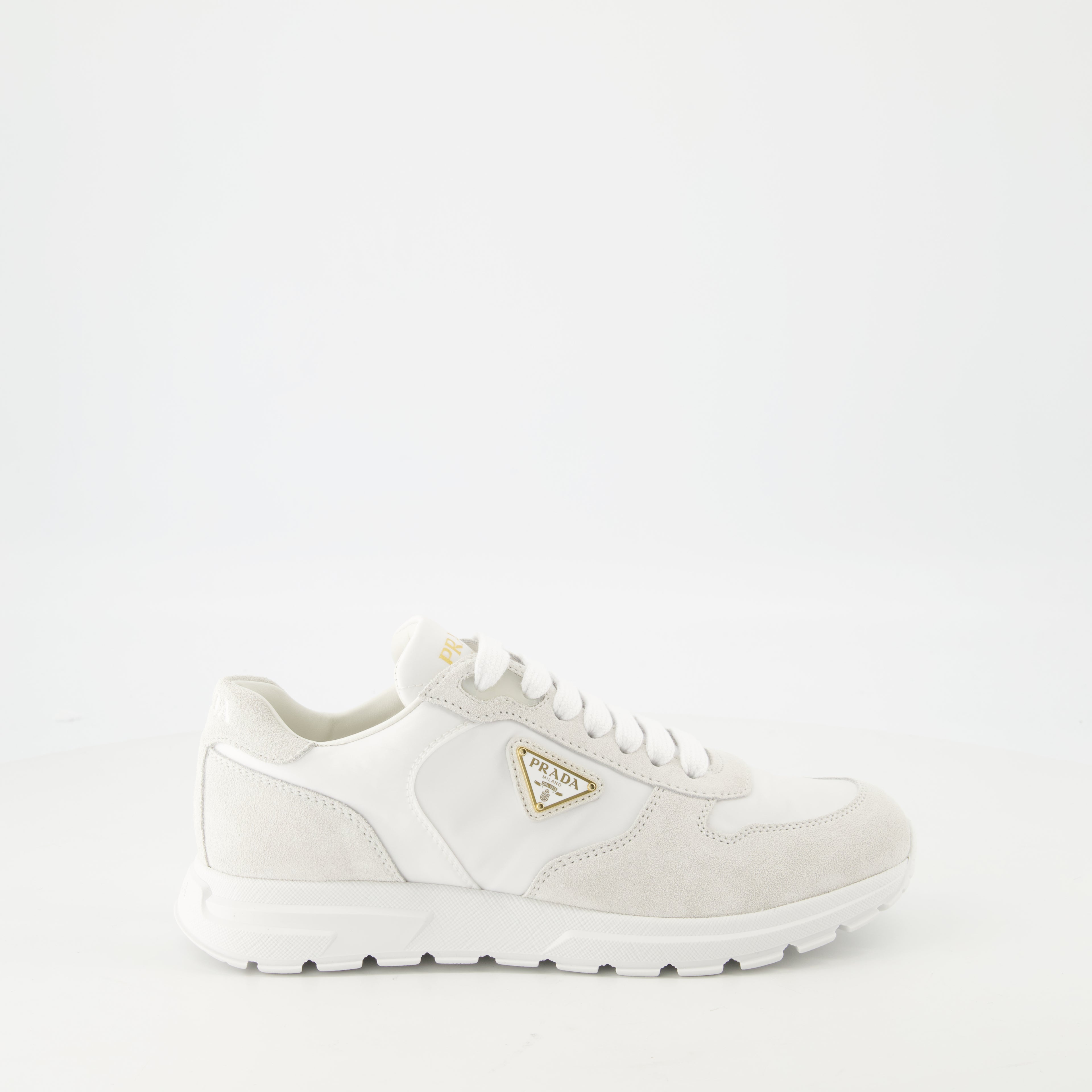 Baskets Baskets en nylon et cuir Prada Blanc Femme