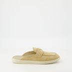 Chaussures ouvertes Mules en cuir velours Prada Beige Femme