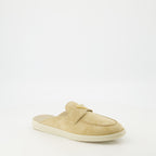 Chaussures ouvertes Mules en cuir velours Prada Beige Femme
