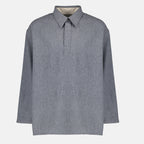 Immagine dell'articolo Camicia polo grigia in lana del marchio Ami PARIS per Unisex - Stagione Autunno-Inverno 2025 - Vista Frontale