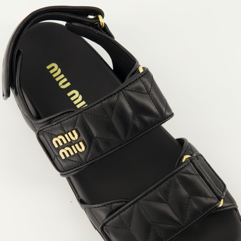 Image of the Miu Miu brand Women's quilted nappa leather sandals - Spring-Summer 2026 - Three-quarter front right view