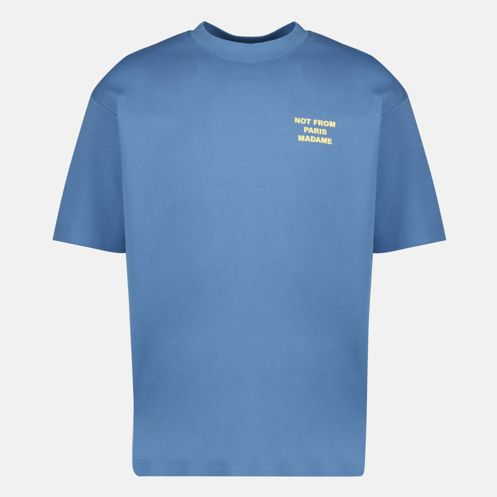 Image of the article Blue slogan T-shirt by the brand Drole De Monsieur for Men - Spring-Summer 2026 - Front View