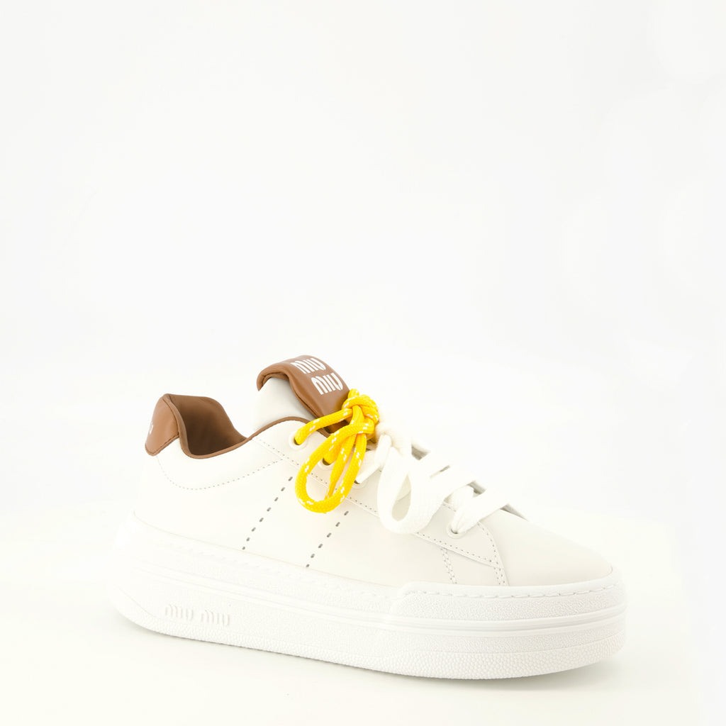 Baskets Weiße Ledersneaker Miu Miu Blanc Femme