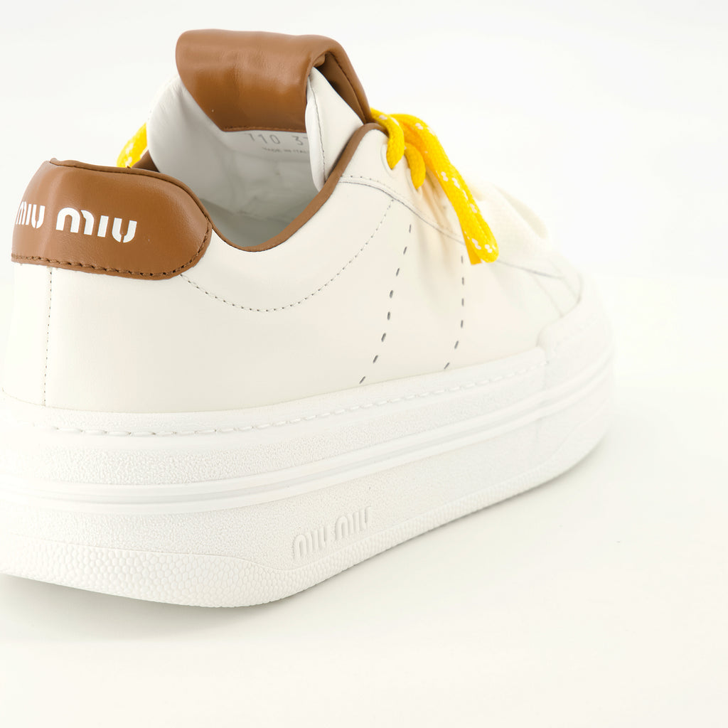Baskets Weiße Ledersneaker Miu Miu Blanc Femme