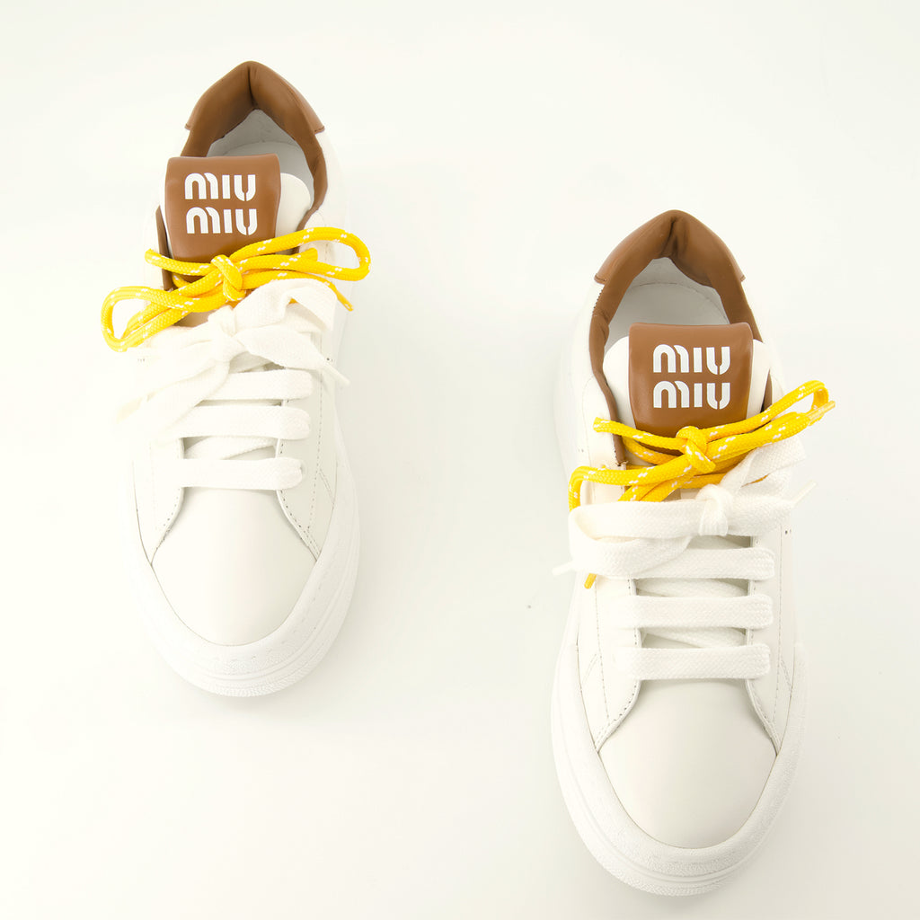 Baskets Weiße Ledersneaker Miu Miu Blanc Femme