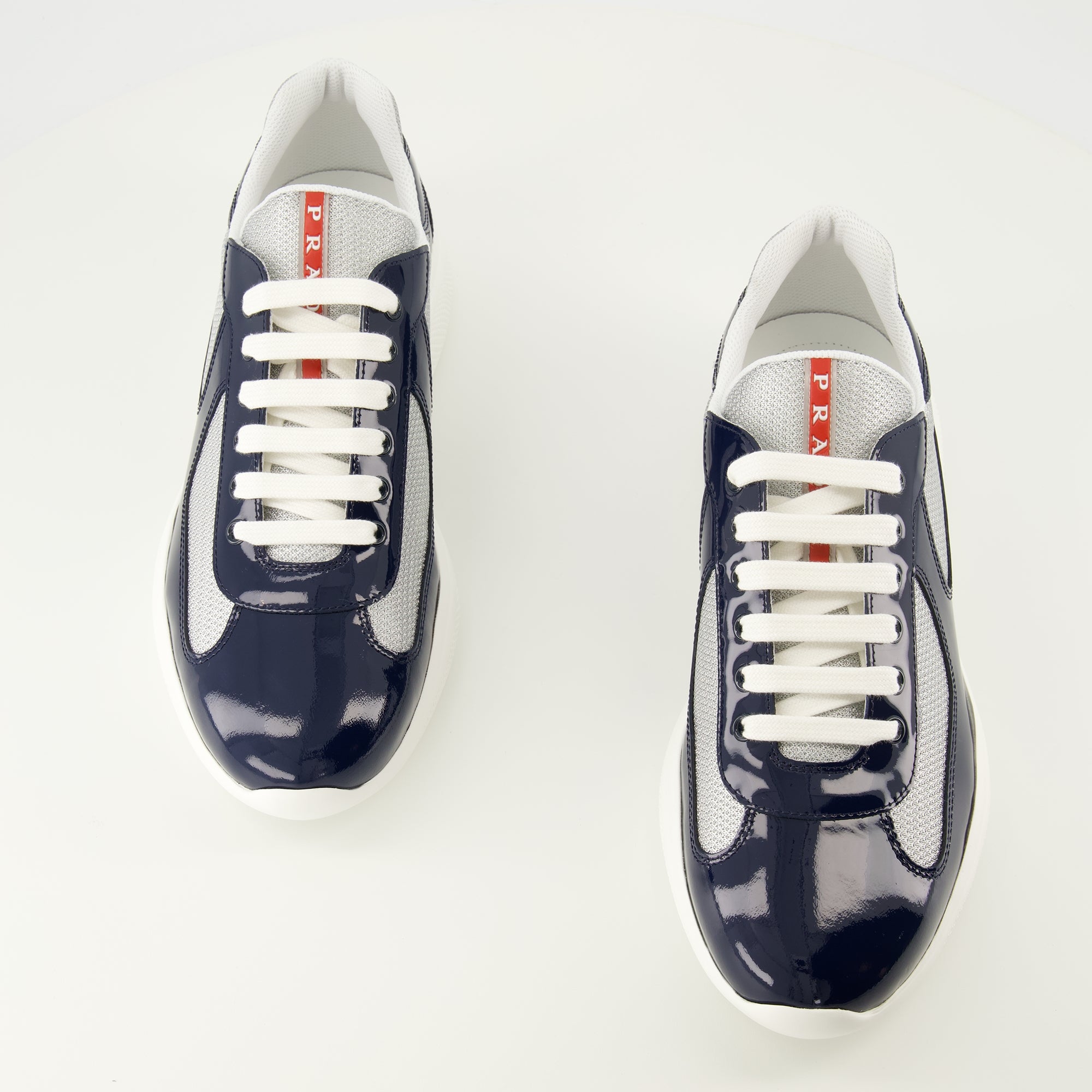 Image of the article Prada America's Cup navy blue sneakers for men - Spring-Summer 2026 - Top view of the pair of shoes