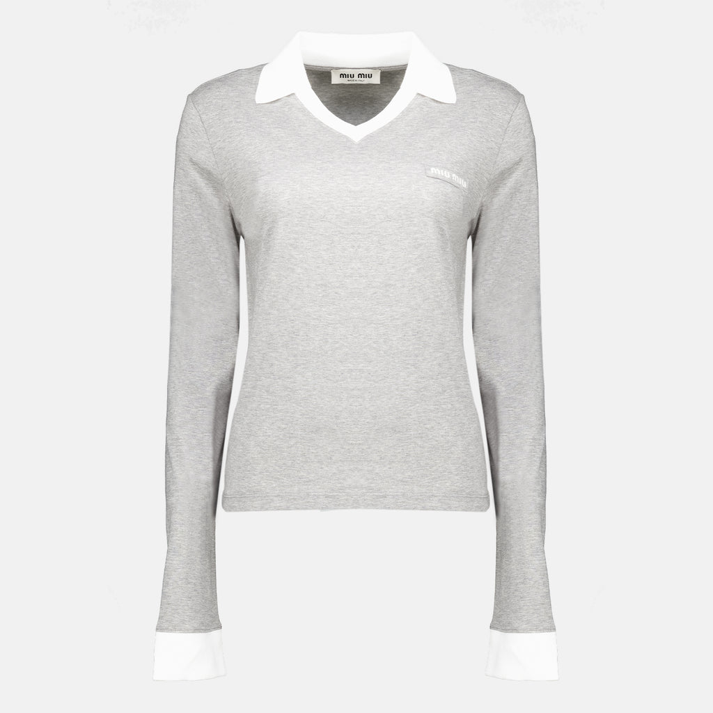Maille Polo in Jersey Grigio Miu Miu Gris Femme