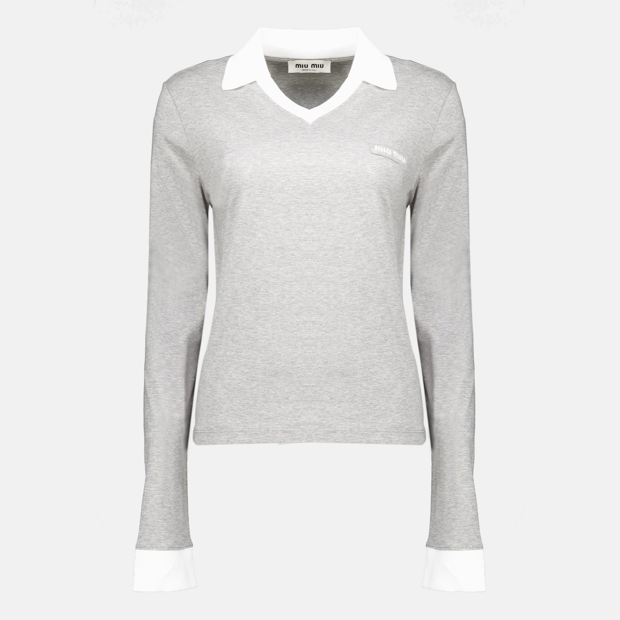 Maille Polo en jersey gris Miu Miu Gris Femme