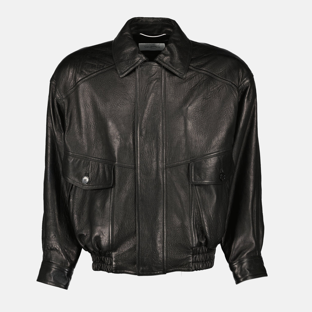 Imagen de la chaqueta bomber de cuero de Saint Laurent para hombre - Otoño-Invierno 2025 - Vista Frontal