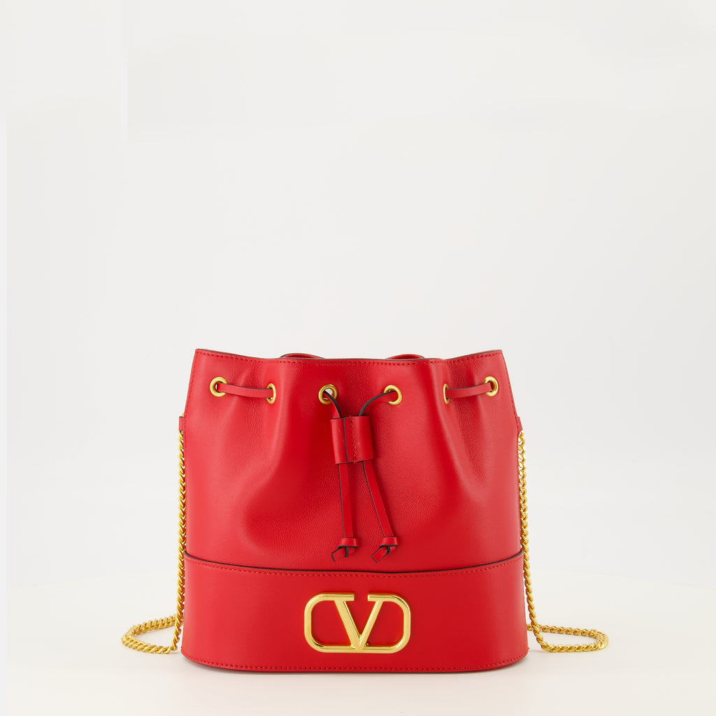 Image of the red mini bucket bag by Valentino Garavani for Women - Spring-Summer 2026 - Front View