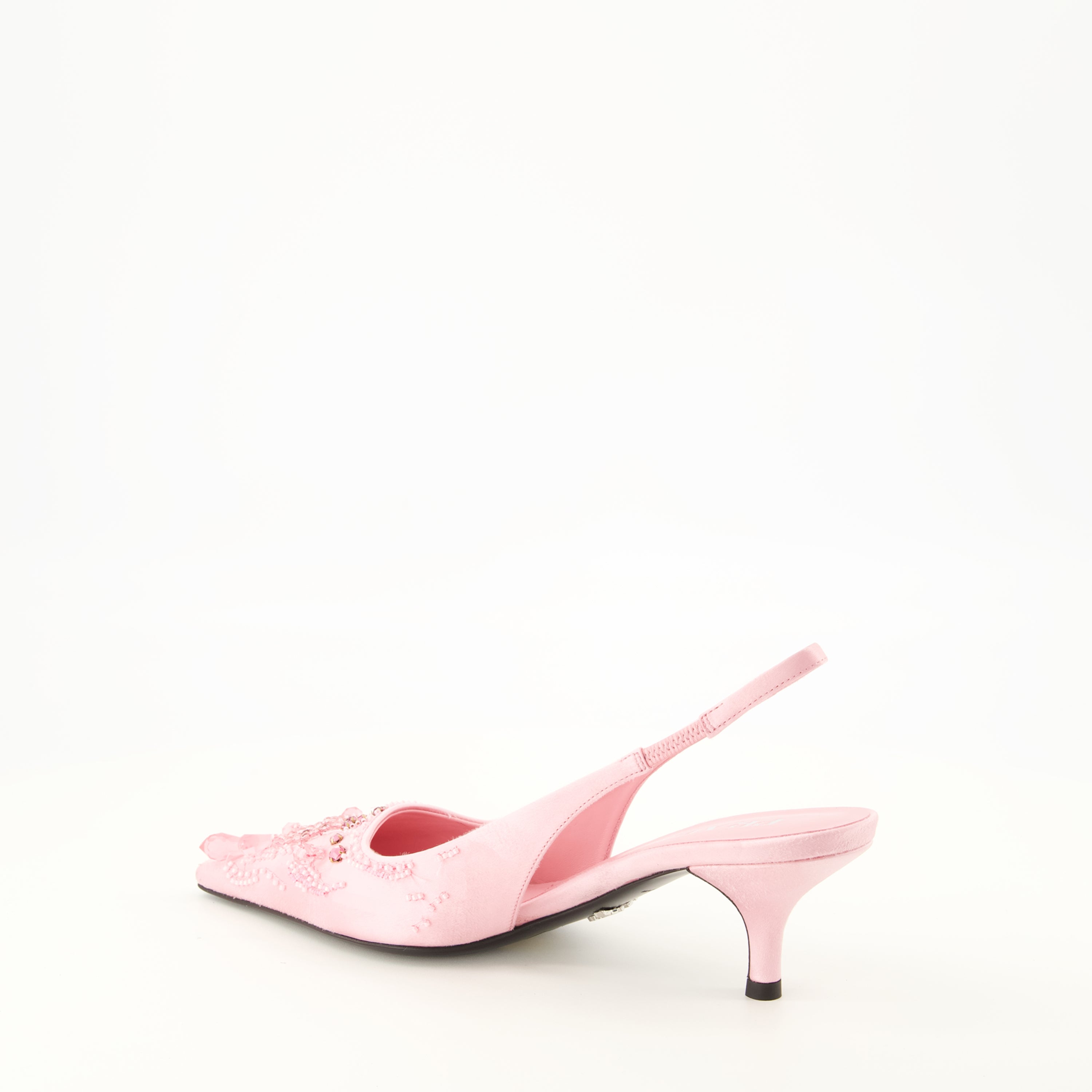 Escarpins Tacchi Baby in Satin Ricamato Rosa Prada Rose Femme
