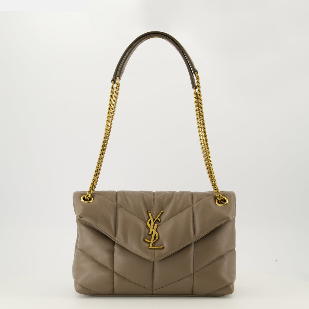 Image de l'article Sac Puffer small en cuir beige de la marque Saint Laurent pour Femme - Saison Printemps-Été 2026 - Vue de Face