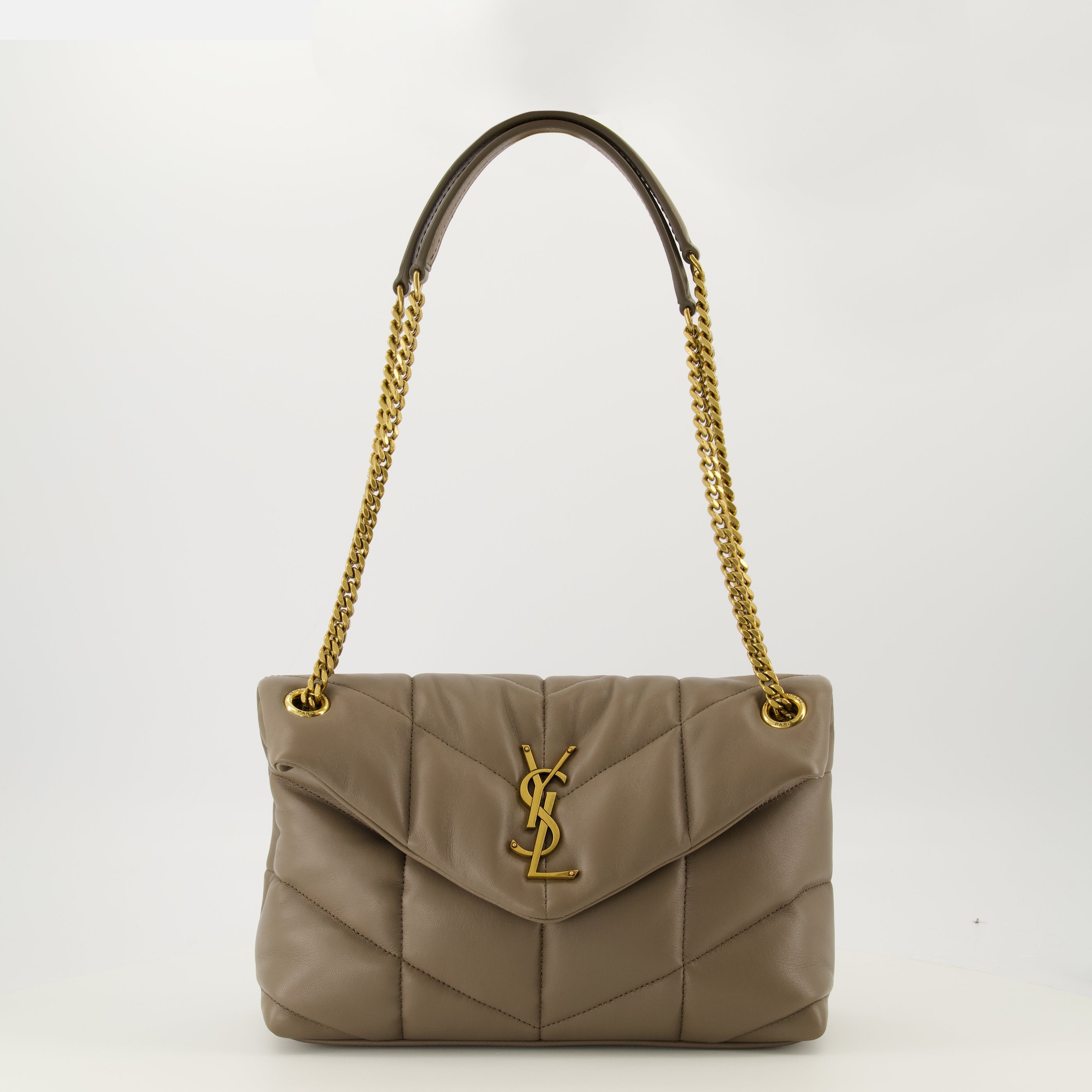 Image de l'article Sac Puffer small en cuir beige de la marque Saint Laurent pour Femme - Saison Printemps-Été 2026 - Vue de Face