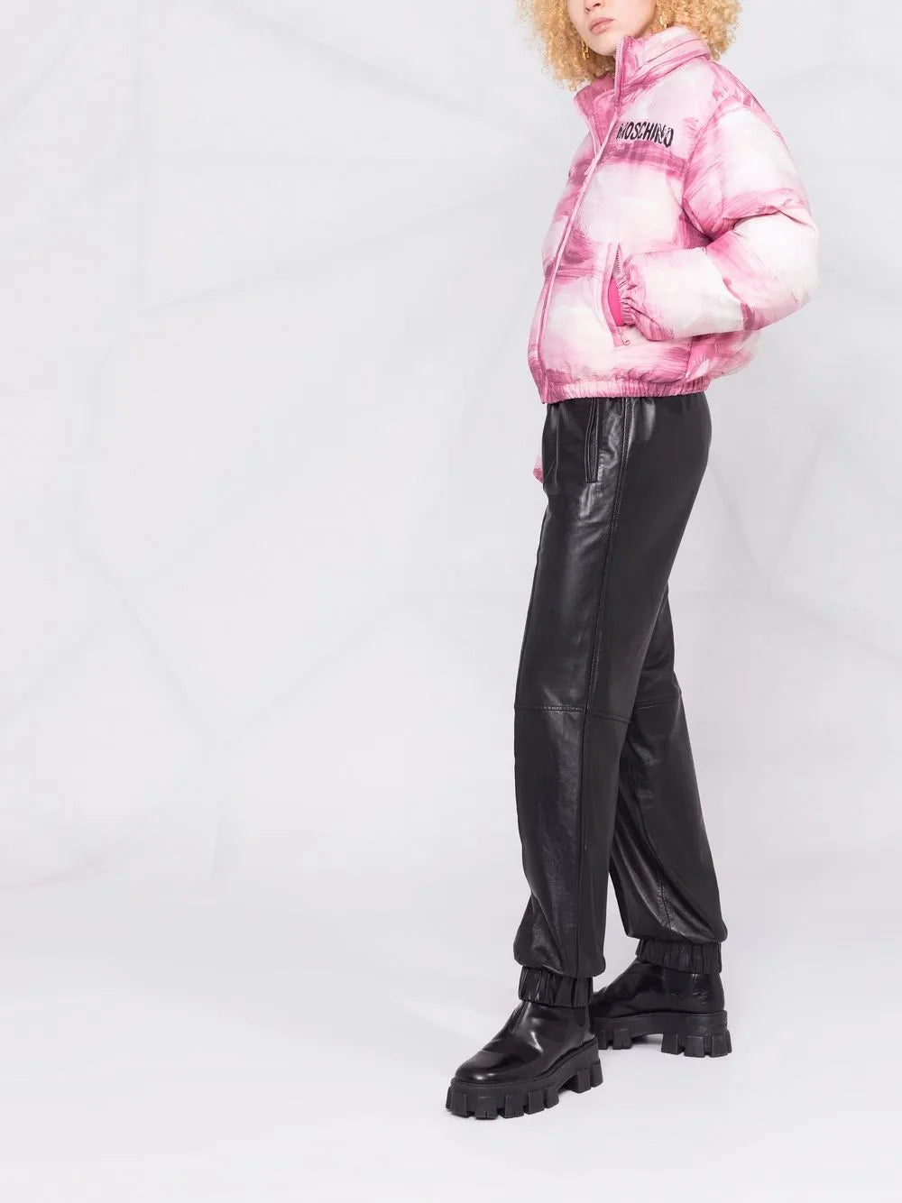 코트 페인트 스플래시 다운 재킷 Moschino 분홍색 Femme