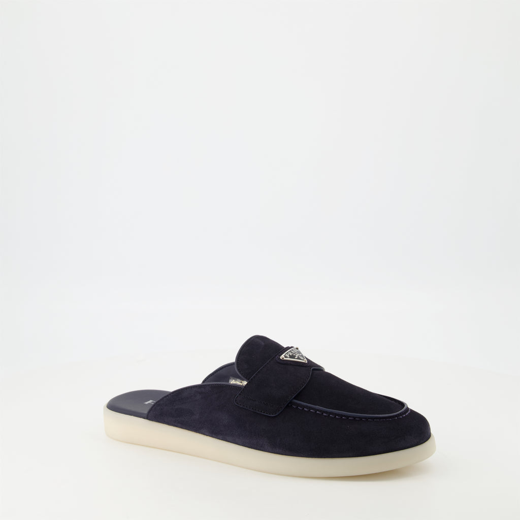 Scarpe aperte Mule in Pelle Suede Prada Blu scuro Homme