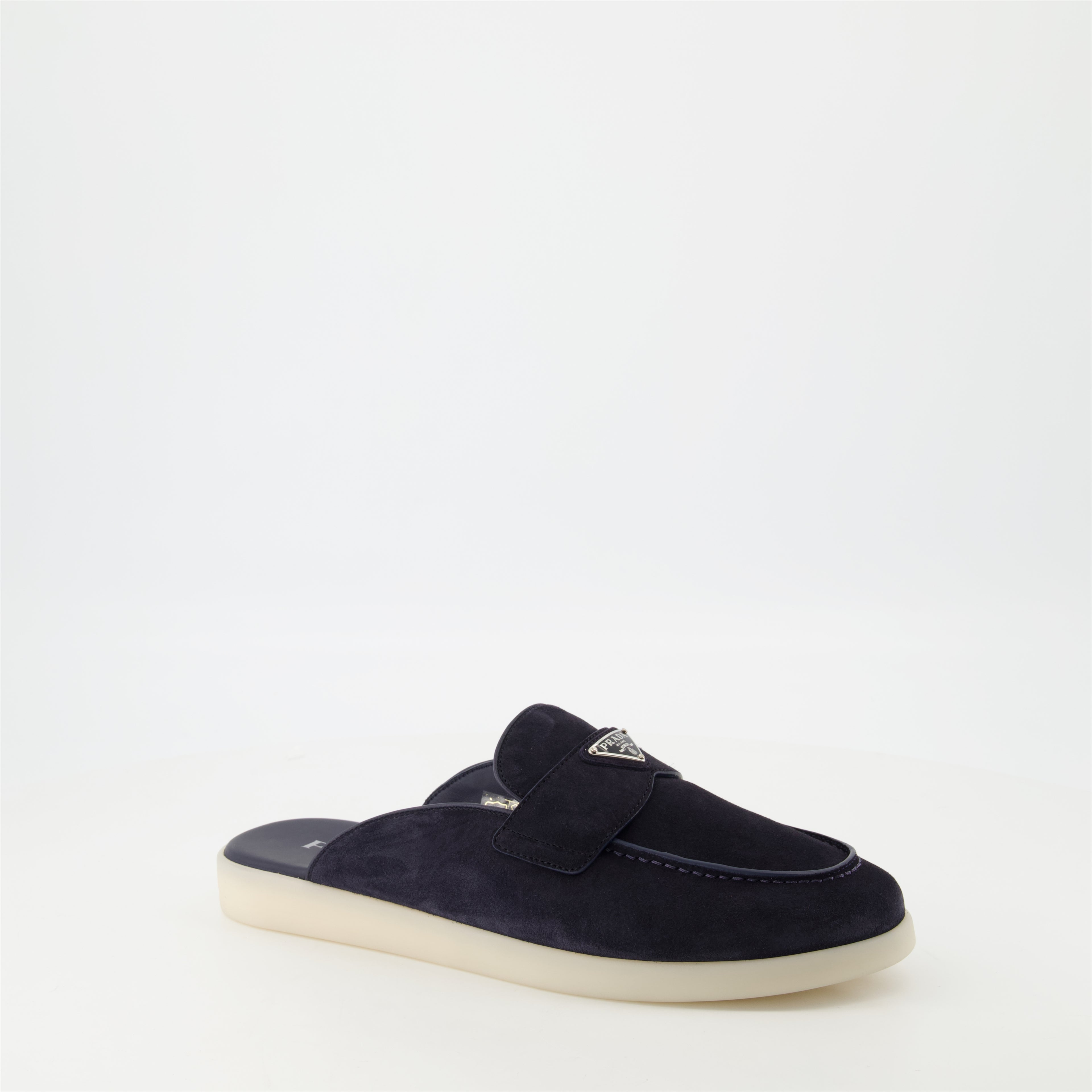 Zapatos abiertos Mules de Cuero Ante Prada azul oscuro Homme