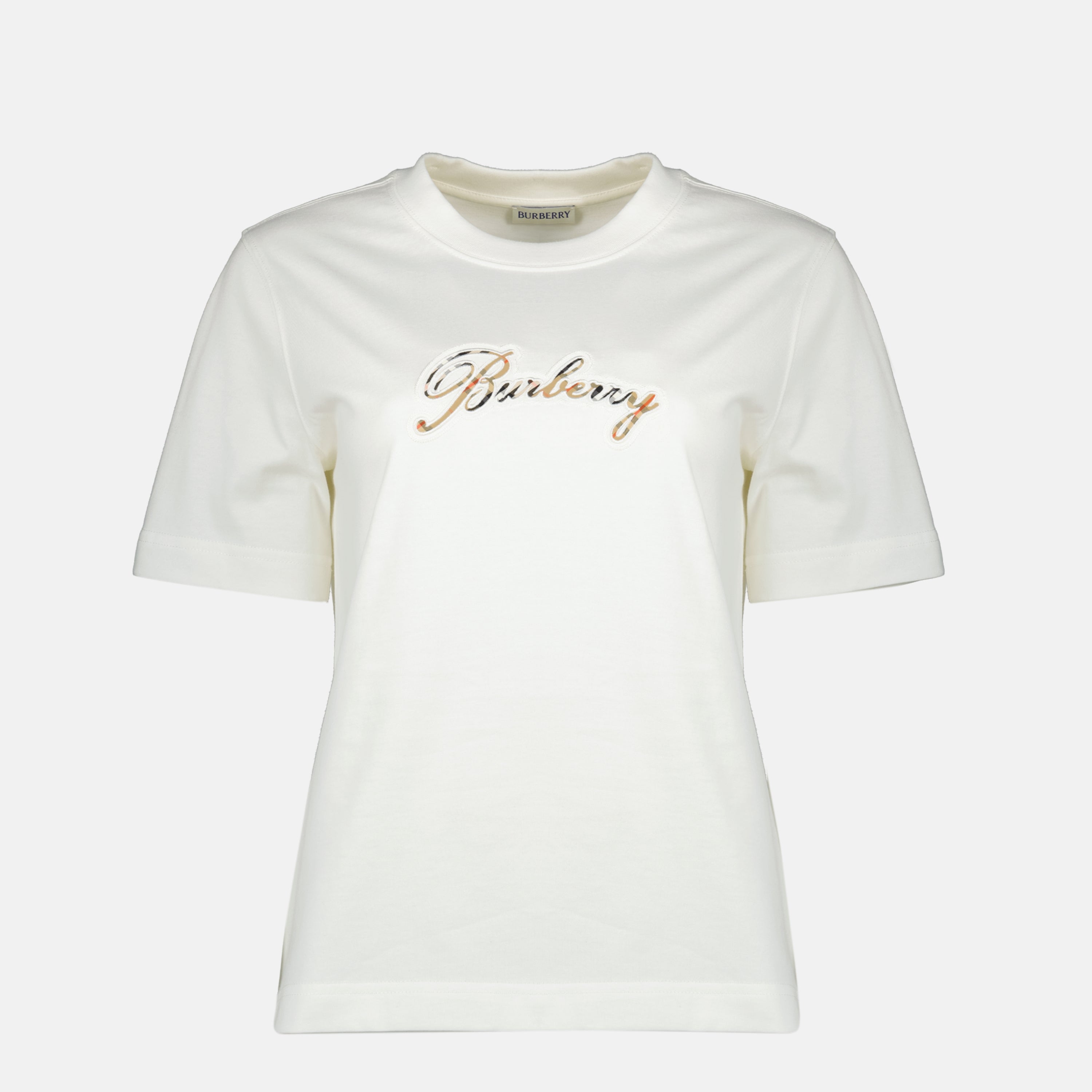 Image de l'article T-shirt logo Check blanc de la marque Burberry pour Femme - Saison Printemps-Été 2026 - Vue de Face