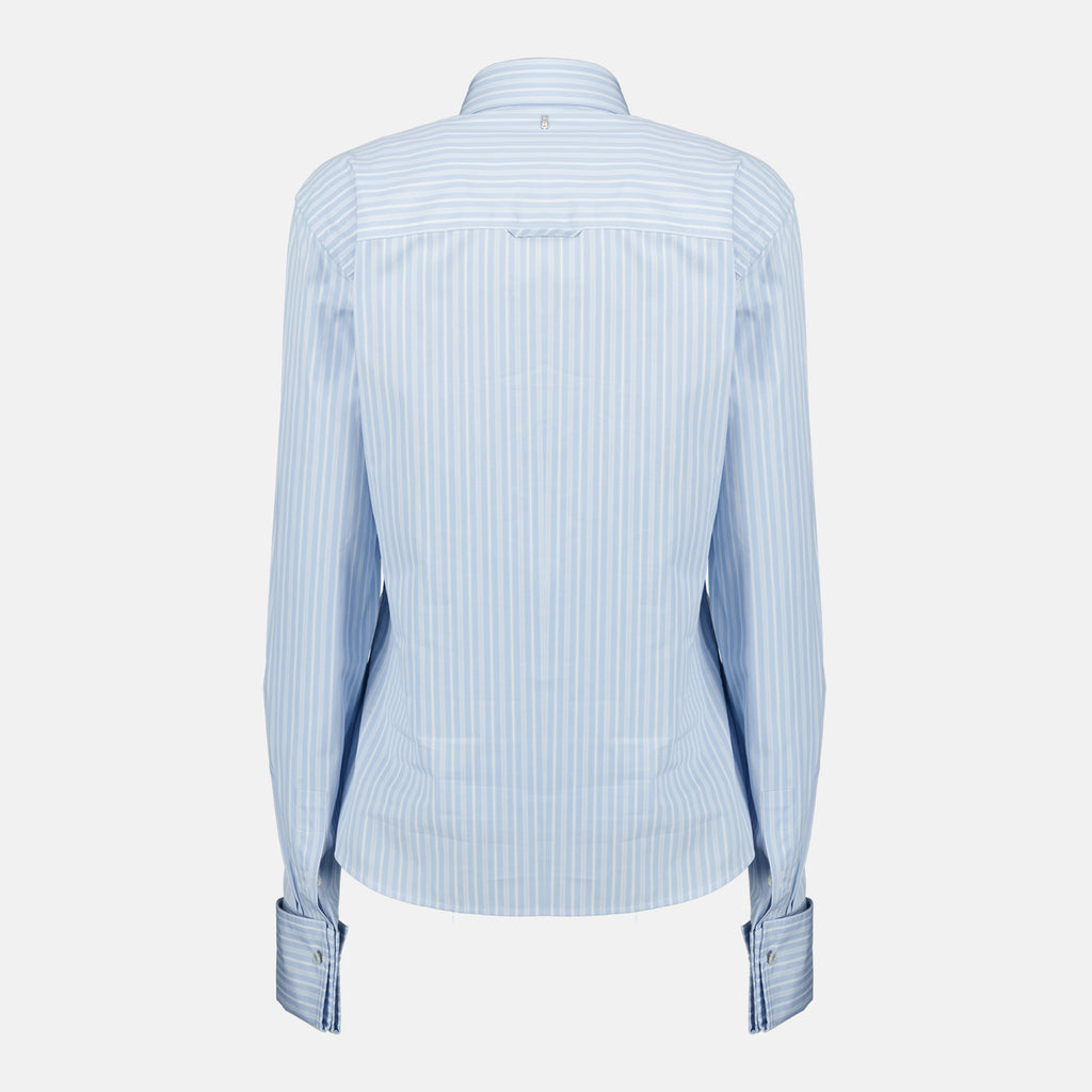 Bild des taillierten blauen Jabot-Shirts der Marke Ami PARIS für Damen - Frühjahr-Sommer 2026 - Rückansicht