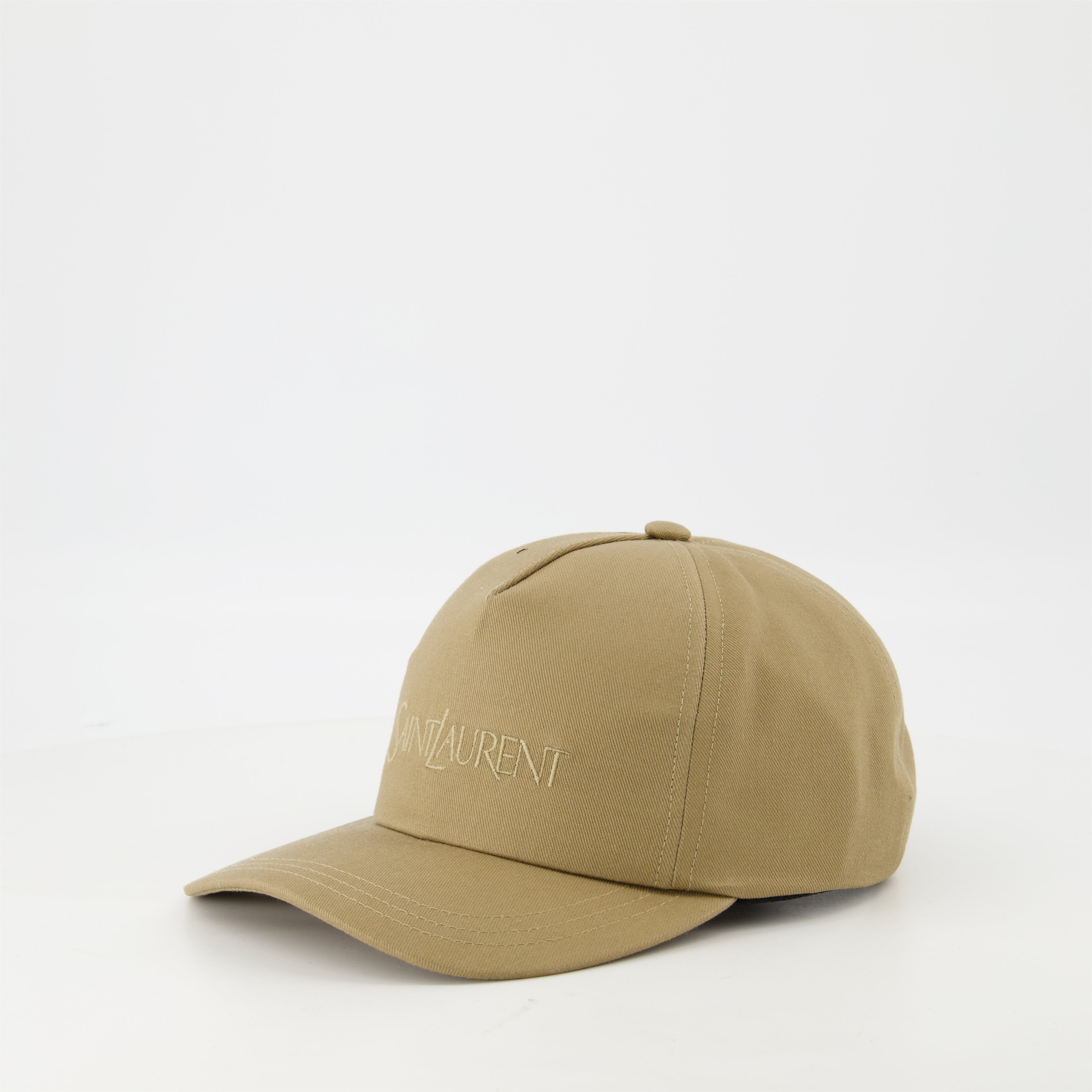 Hats, caps and beanies Embroidered Cotton Cap Saint Laurent Beige Homme