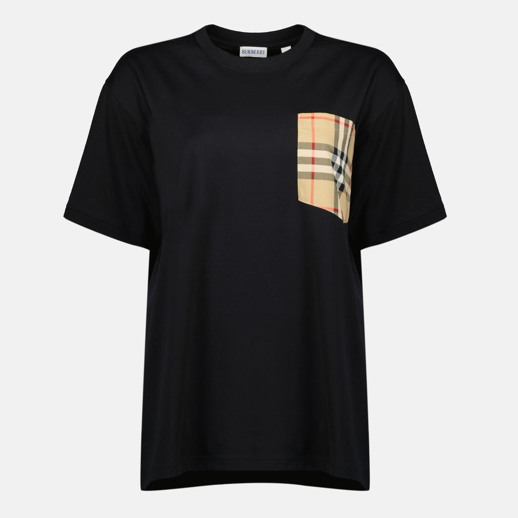 Image de l'article T-shirt Check noir de la marque Burberry pour Femme - Saison Printemps-Été 2026 - Vue de Face