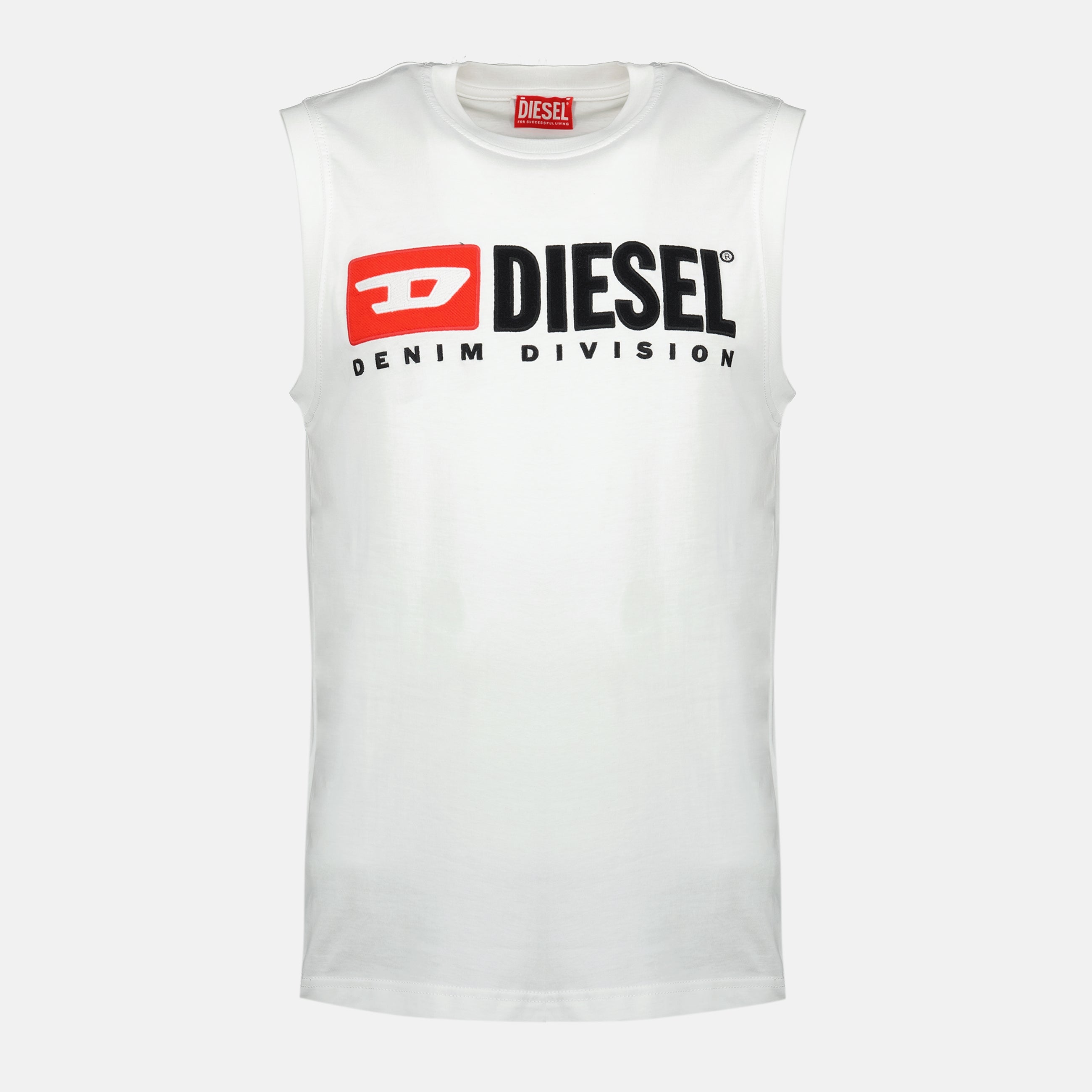Image of the T-Isco-Div white tank top from the Diesel brand for Men - Spring-Summer 2026 - Front View