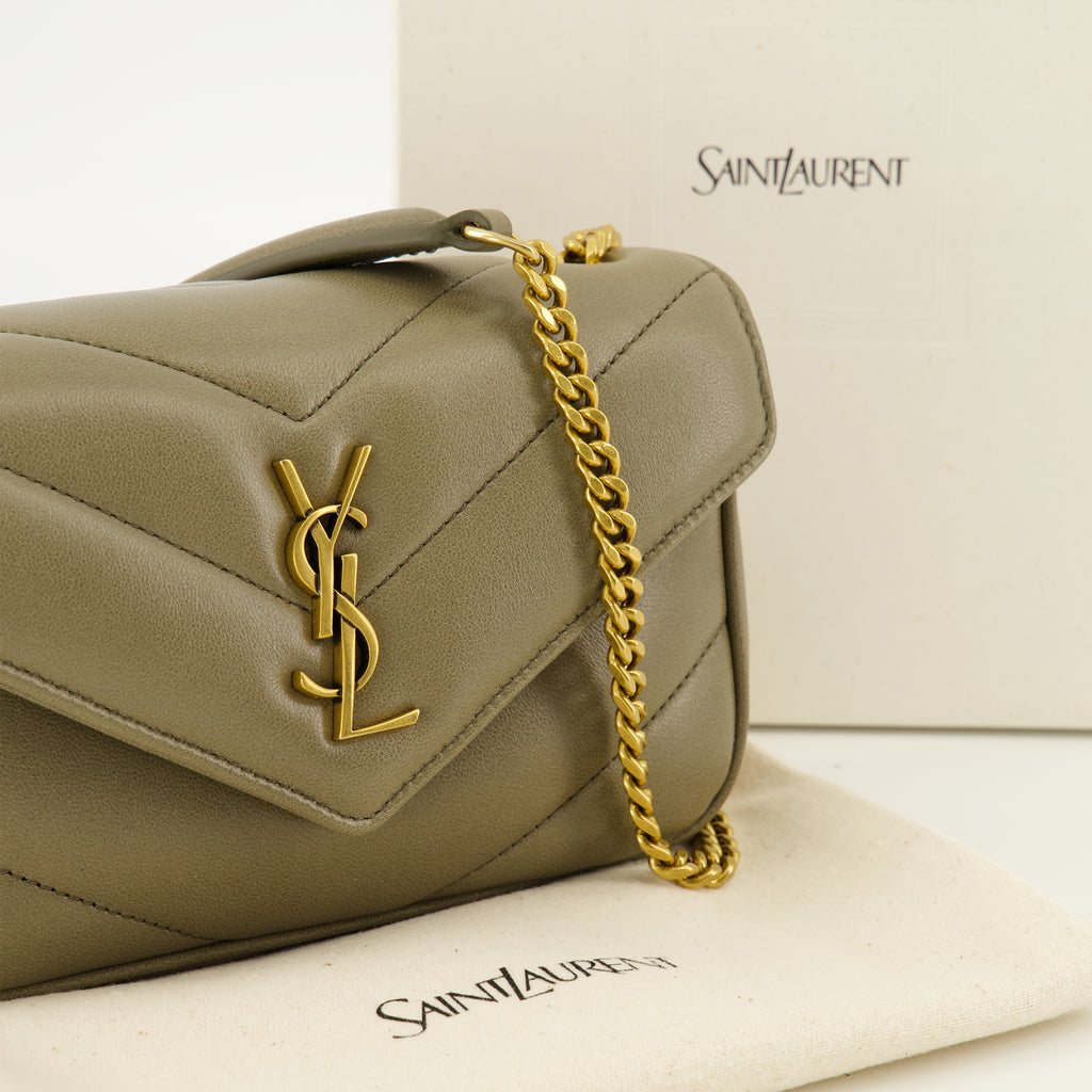 Sacs bandoulière Borsa Mini Loulou in Pelle Khaki Saint Laurent Kaki Femme