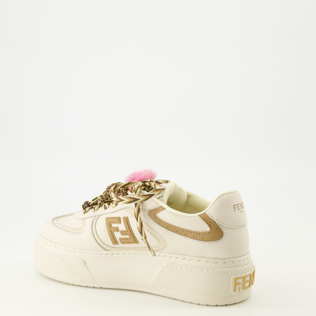 Image of the Fendi Match beige platform sneakers for Women - Autumn-Winter 2025 Season - Three-quarter back right view