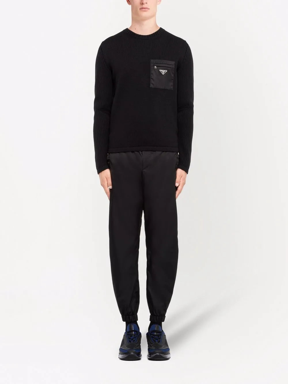 Maille Pull en laine et Re-Nylon Prada Noir Homme